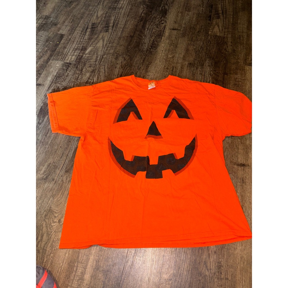 Orange Halloween Jack O Lantern Pumpkin Face Graphic T-Shirt Mens 2XL